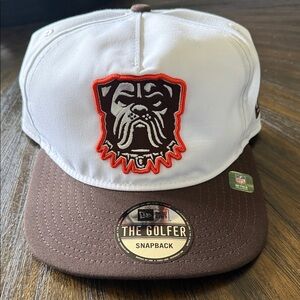 New Era White, Brown & Orange Bulldog Patch Snapback Hat Never Worn
